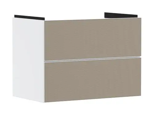 Waschtischunterschrank in Mattweiß mit zwei Schubkästen, gefertigt von Hansgrohe, geeignet für die Montage unter einem Waschtisch.